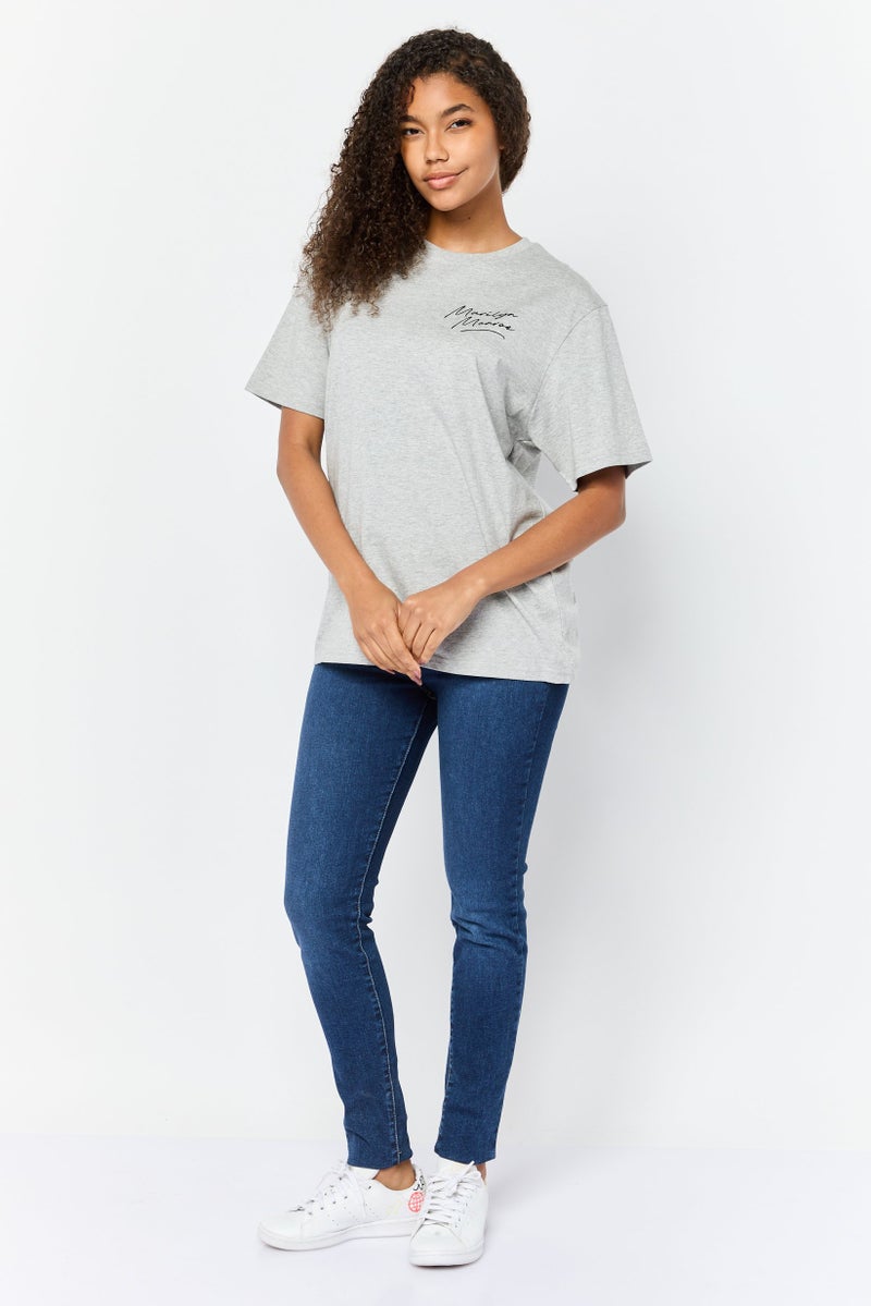 Marilyn Monroe Women Oversized Fit Crew Neck Short Sleeves Graphic Print T-Shirt, Grey - Image 2